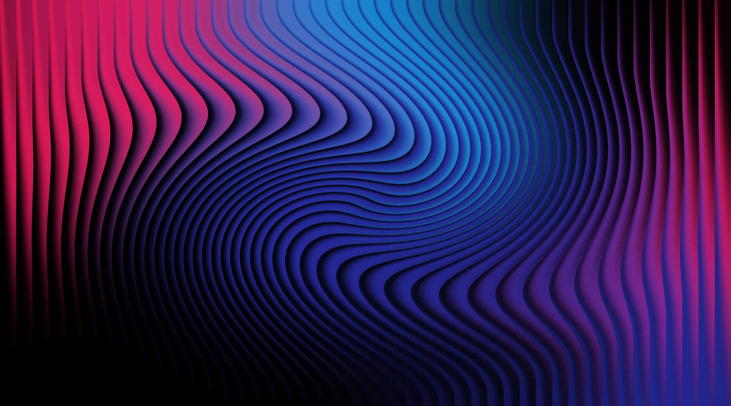 Swirling abstract background with vertical wavy lines in pink and blue neon light